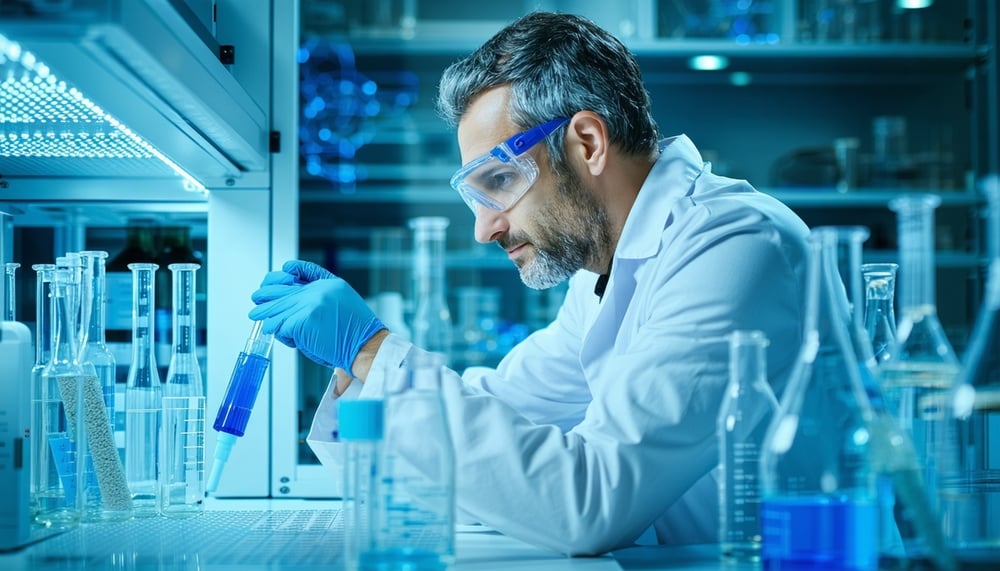 Scientist analysing genomics data in a laboratory